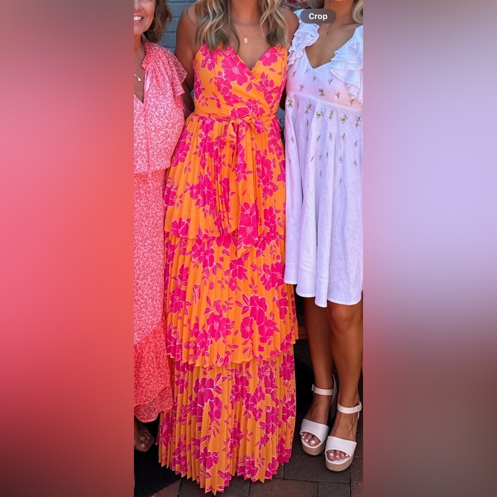 Vibrant Orange and Pink Floral Dress